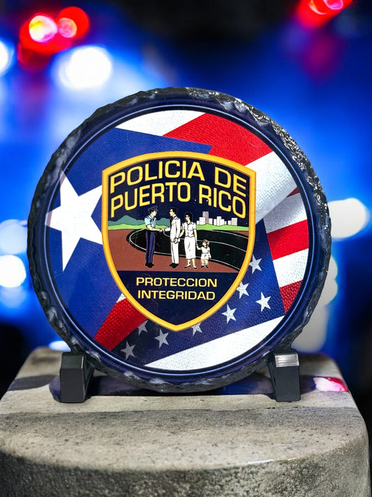 Policía de Puerto Rico placa de piedra. Puerto Rico PD Rock slate.