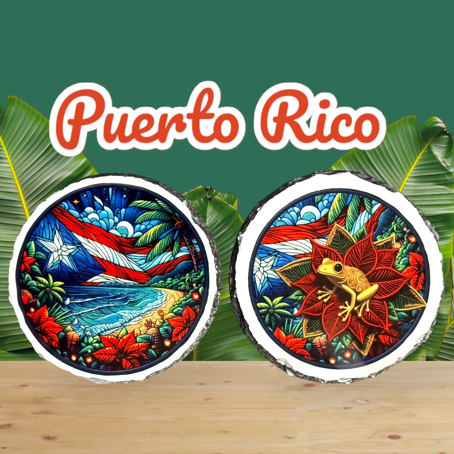 Puerto Rico Rock Slate Drink Coaster Set of 4