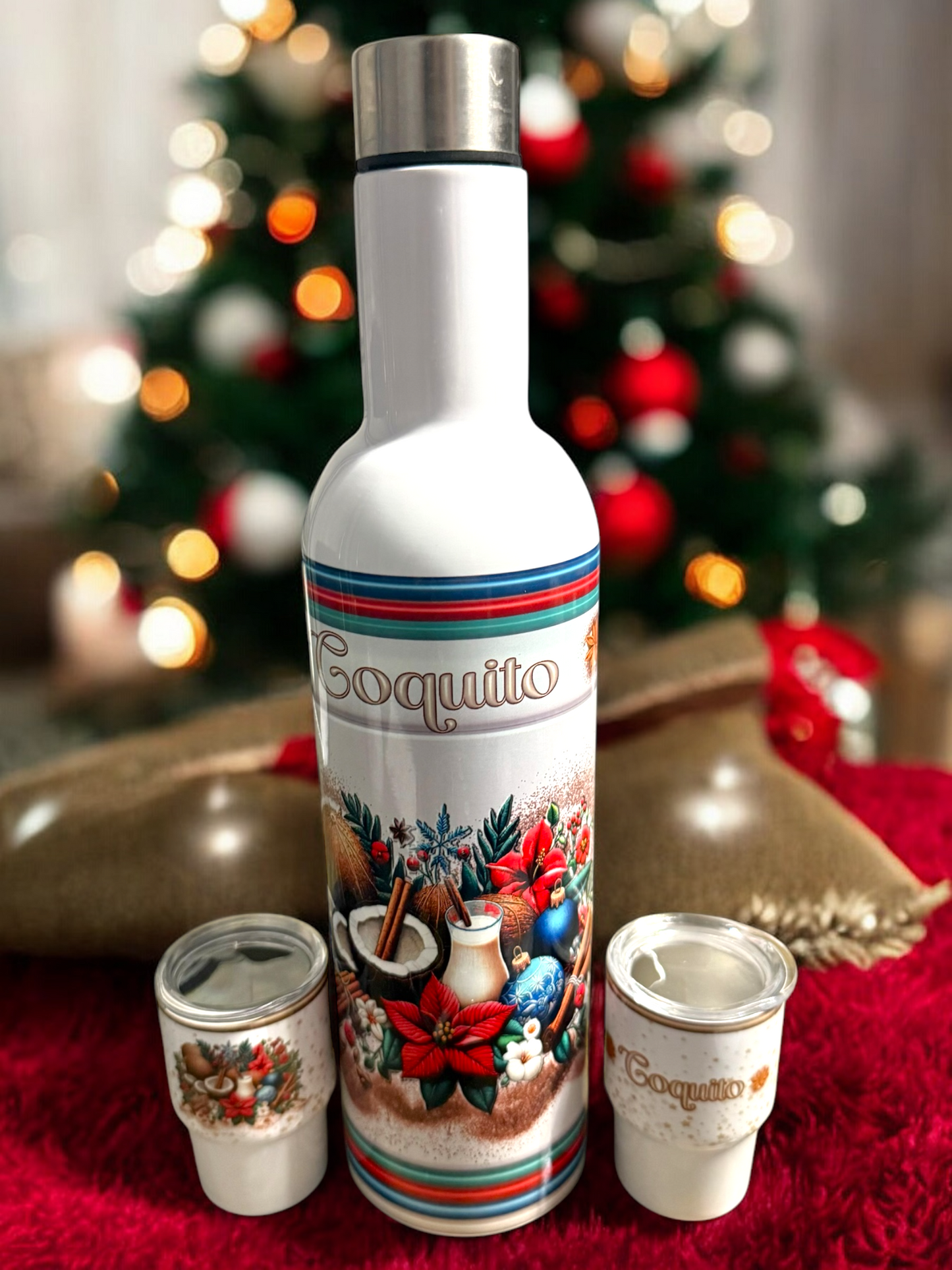 Coquito Bottle Set with funny nutrition facts