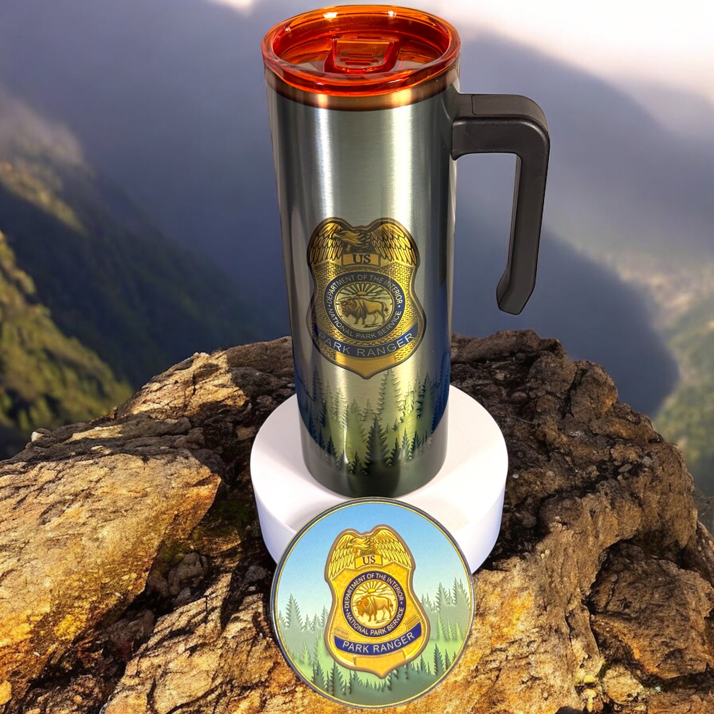 National Park Service Stainless Steel Travel Mug with Coasters