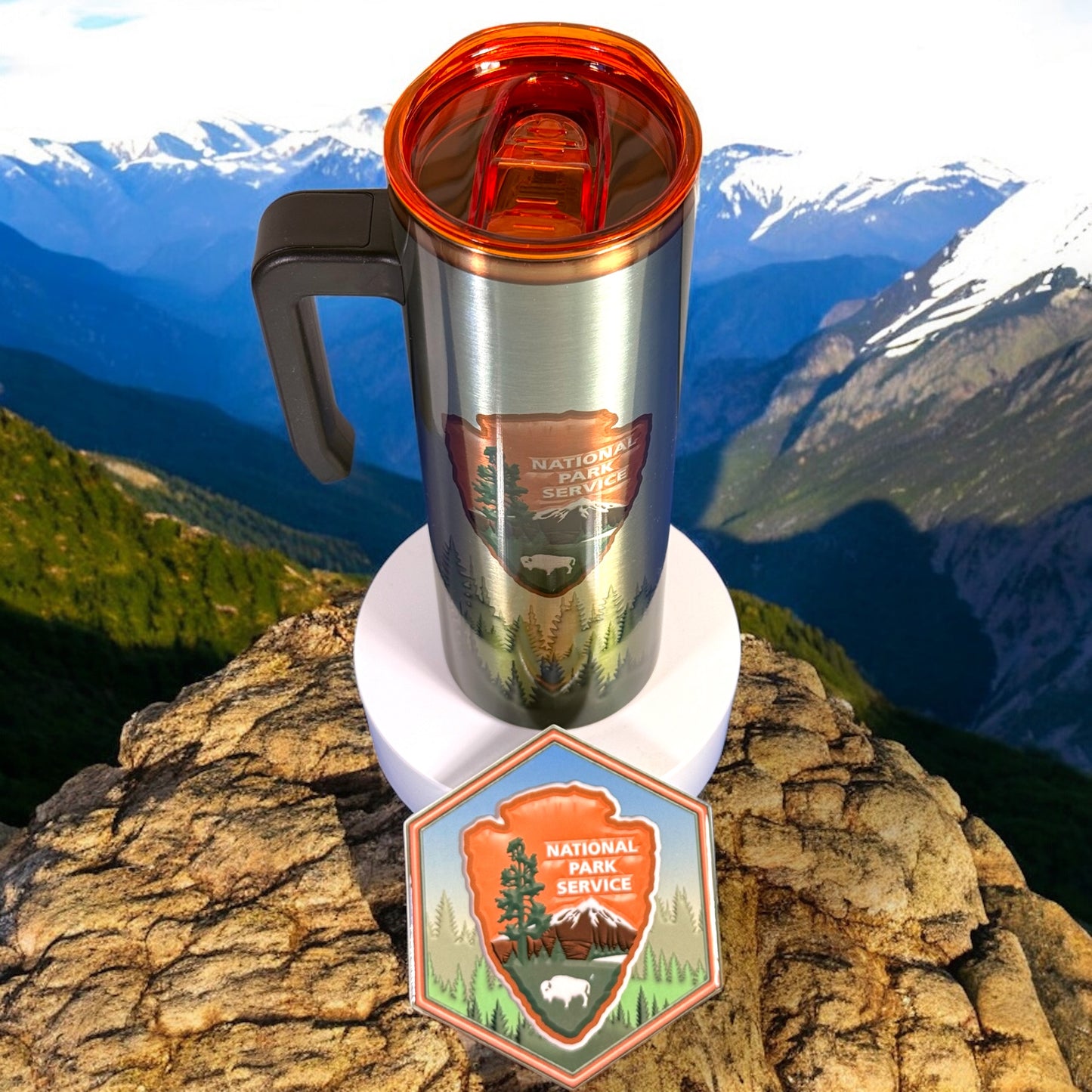 National Park Service Stainless Steel Travel Mug with Coasters